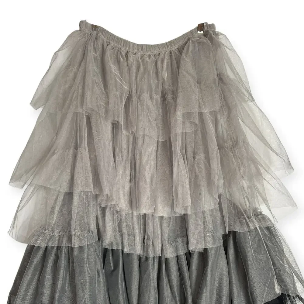 Free People Tulle Tiered Maxi Slip Skirt SIZE L Black Combo Layered Romantic